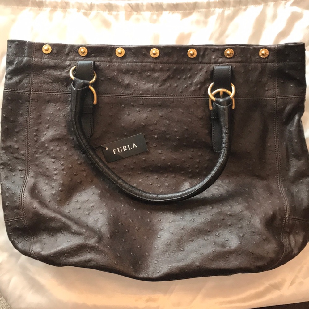 Furla Ostrich Embossed Shoulder Bag